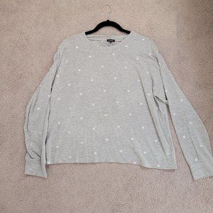 SPLENDID SWEATER SOFT LOUNGE GREY GRAY SIZE LARGE WHITE HEARTS